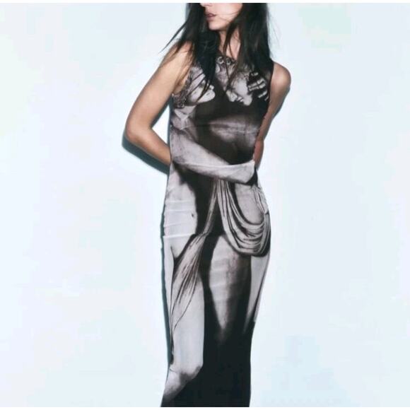 Zara Three Graces Mesh Maxi Dress Sleeveless Mesh Instagram Sheer Party Long S - Picture 1 of 15